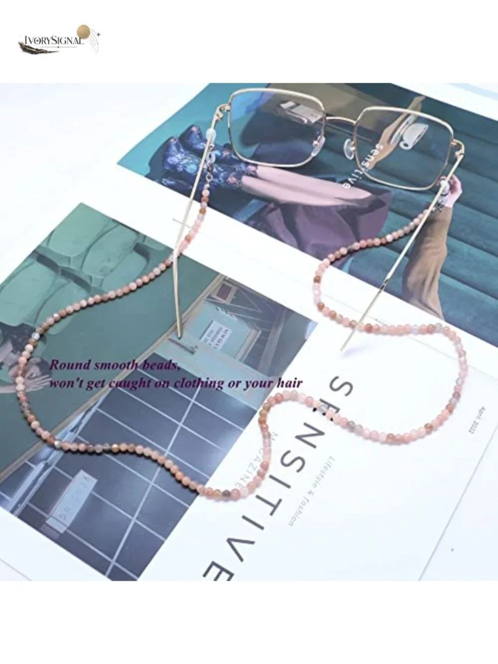 Moonstone Beaded Eyeglass Chain Lanyard for Women, Adjustable Face Mask Holder